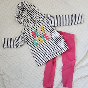 Carter's White & Navy Striped 'Best Sister' Hoodie Set with Pink Leggings